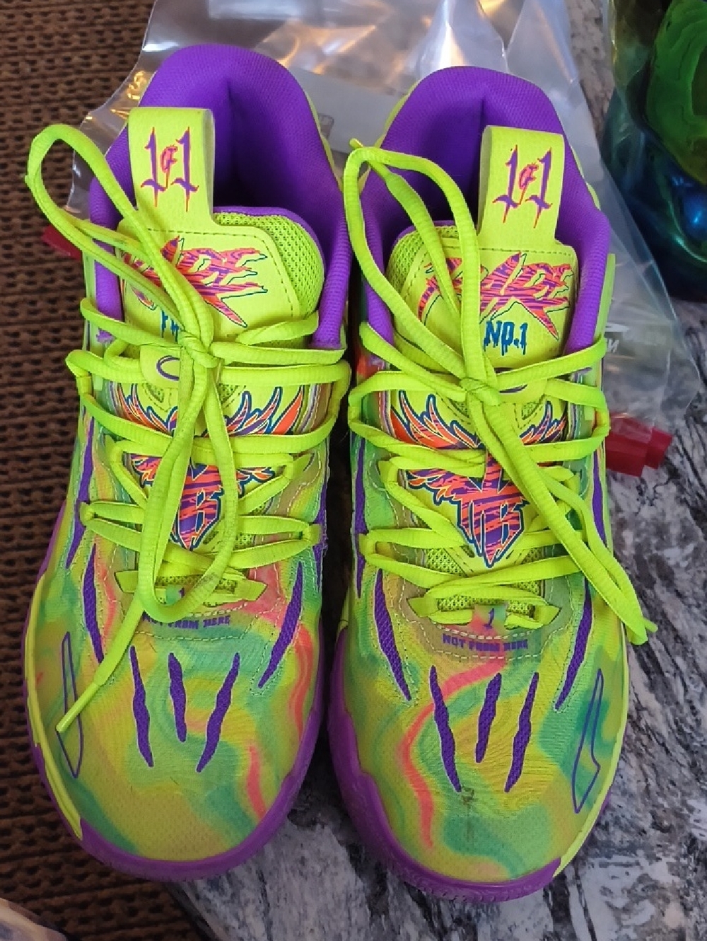 Puma Kids Neon Yellow and Purple Graphic Sneakers